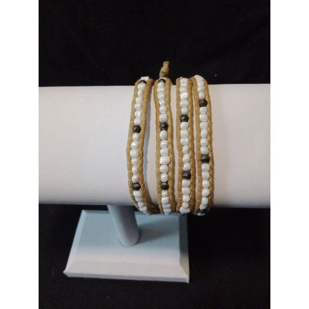 31" wrap bracelet or long necklace rope white glass & copper beads - Picture 2 of 8